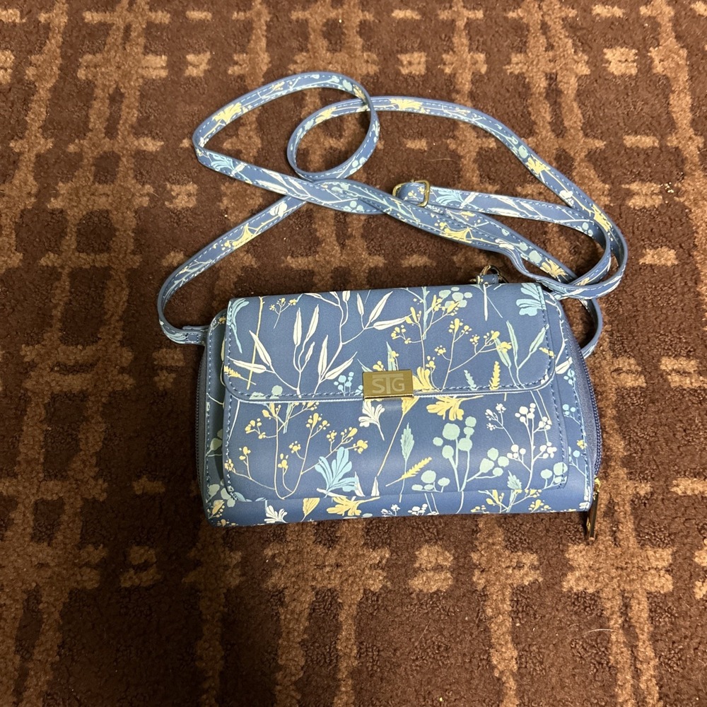 STG blue floral cross body wallet‎